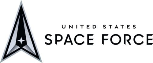 United States Space Force logo with a black and silver delta symbol next to the words "United States Space Force.