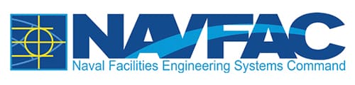 Logo of NAVFAC (Naval Facilities Engineering Systems Command), featuring the acronym in bold blue letters and a yellow and blue nautical symbol to the left.